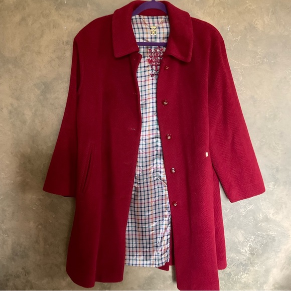 Daks Crimson Red Herringbone Wool Blend Car Coat - Picture 6 of 12
